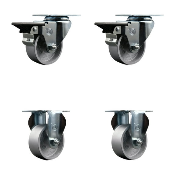 3 Inch Semi Steel Wheel Swivel Top Plate Caster Set with 2 Posi Brakes 2 Rigid