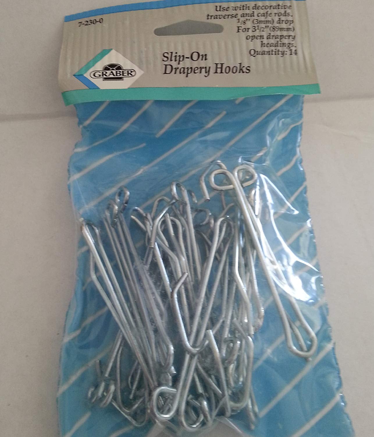 3Inch Slip On Drapery Hooks with 1/8Inch Drop. 14 Hooks per Bag