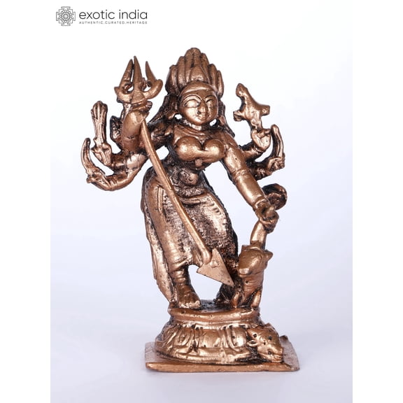 3 Inch Small Goddess Mahishasura Mardini Durga Copper Statue - Evil Slayer