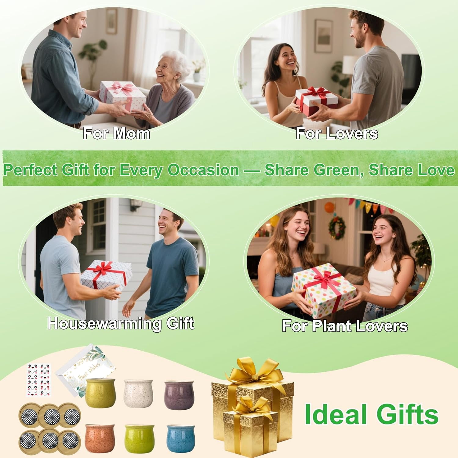 3 Inch Small Succulent Pots 6-Pack Cute Mini Ceramic Pots with Bamboo ...