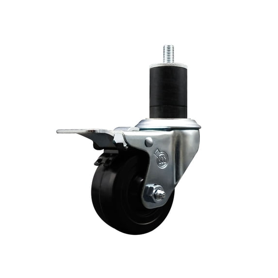 3 Inch Soft Rubber Swivel 1-3/4 Inch Expanding Stem Caster Total Lock Brake SCC