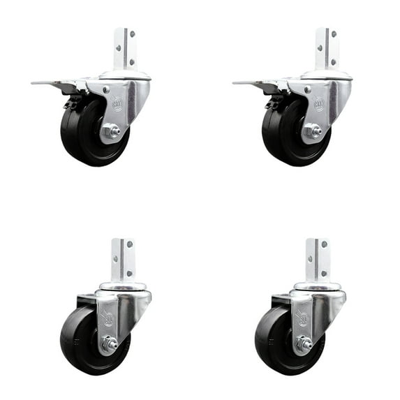 3 Inch Soft Rubber Swivel 7/8 Inch Square Stem Caster Set 2 Total Lock Brakes