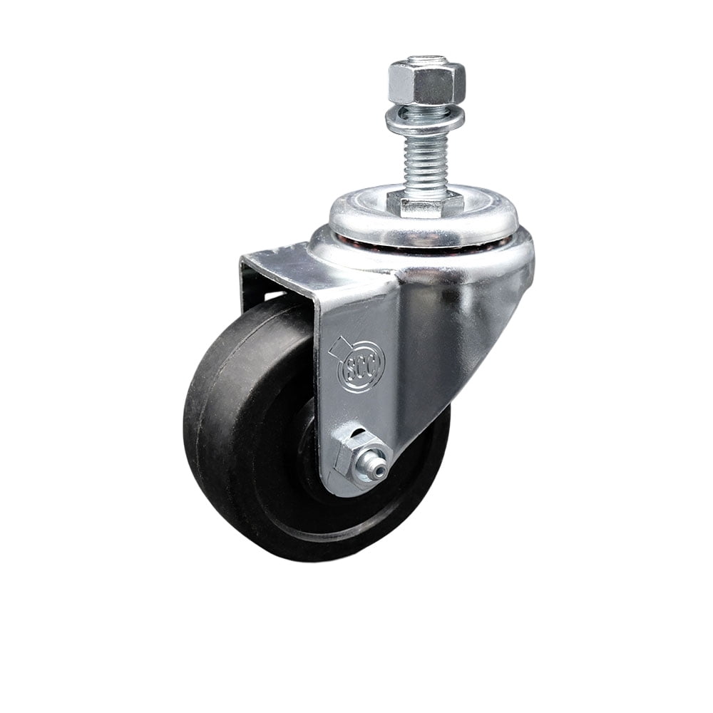 3 Inch Soft Rubber Wheel Swivel 12mm Threaded Stem Caster Service Caster