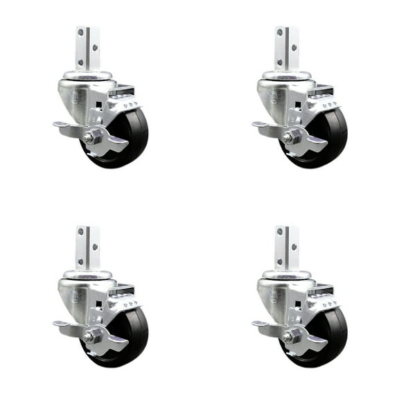 3 Inch Soft Rubber Wheel Swivel 3/4 Inch Square Stem Caster Set with Brake SCC