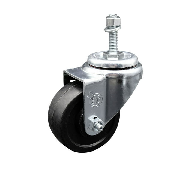 3 Inch Soft Rubber Wheel Swivel 3/8 Inch Threaded Stem Caster Service Caster
