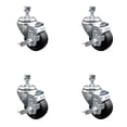 thumbnail image 1 of 3 Inch Soft Rubber Wheel Swivel 3/8 Inch Threaded Stem Caster Set with Brake SCC, 1 of 2