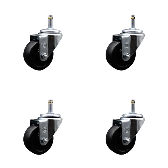 3 Inch Soft Rubber Wheel Swivel 7/16 Inch Grip Ring Stem Caster Set