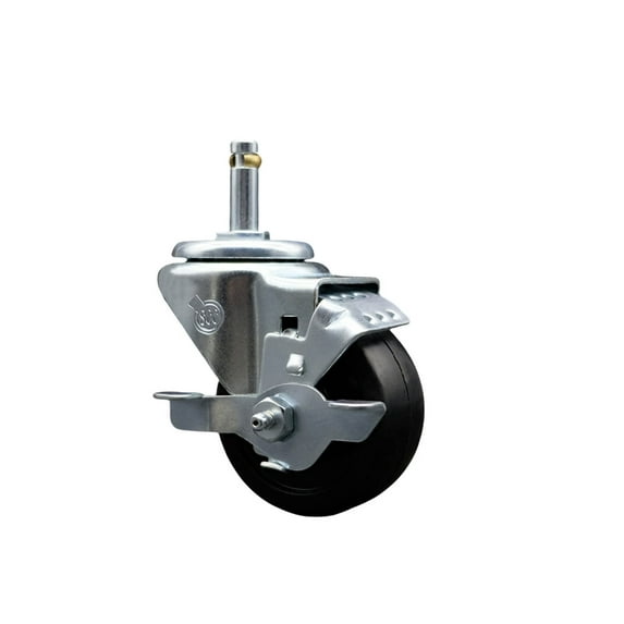 3 Inch Soft Rubber Wheel Swivel 7/16 Inch Grip Ring Stem Caster with Brake SCC