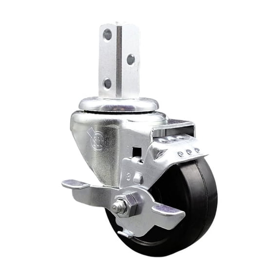 3 Inch Soft Rubber Wheel Swivel 7/8 Inch Square Stem Caster with Brake SCC