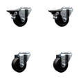 thumbnail image 1 of 3 Inch Soft Rubber Wheel Swivel Bolt Hole Caster Set with 2 Posi Lock Brakes SCC, 1 of 2