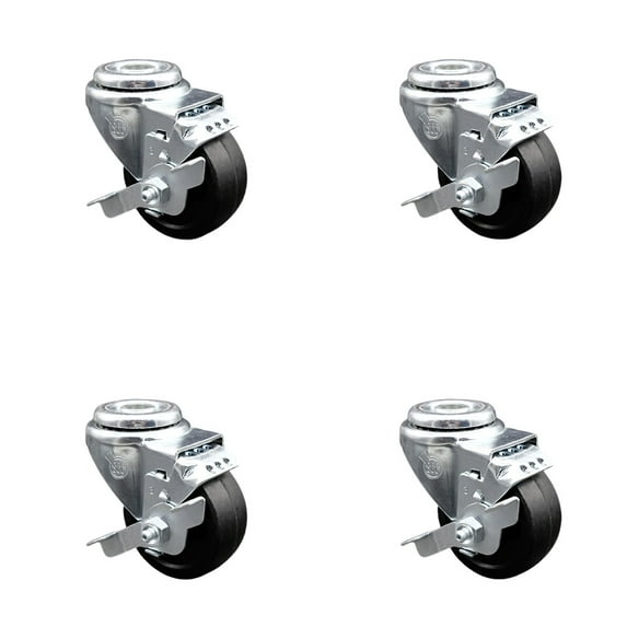 3 Inch Soft Rubber Wheel Swivel Bolt Hole Caster Set with Brake Service Caster