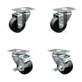 thumbnail image 1 of 3 Inch Soft Rubber Wheel Swivel Top Plate Caster Set with 2 Brakes SCC, 1 of 2