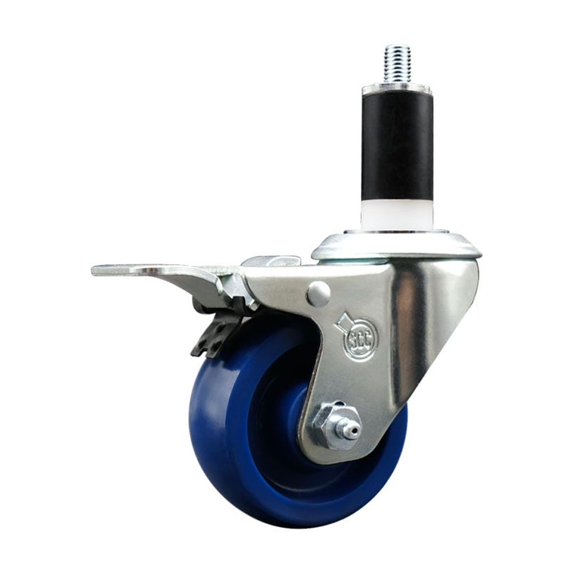 3 Inch Solid Poly Swivel 1-3/8 Inch Expanding Stem Caster Total Lock Brake SCC