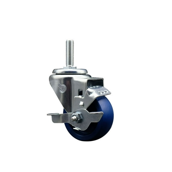 3 Inch Solid Poly Wheel Swivel 3/4 Inch Threaded Stem Caster with Brake