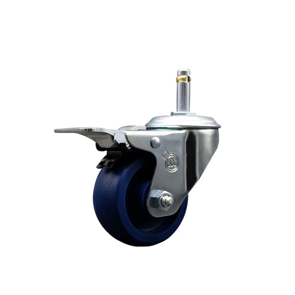 3 Inch Solid Poly Wheel Swivel 7/16 Inch Stem Caster with Total Lock Brake