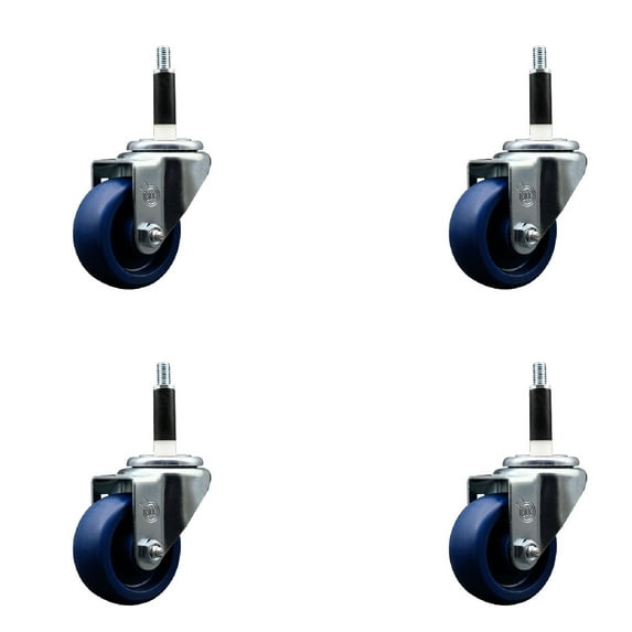 3 Inch Solid Poly Wheel Swivel 7/8 Inch Expanding Stem Caster Set SCC