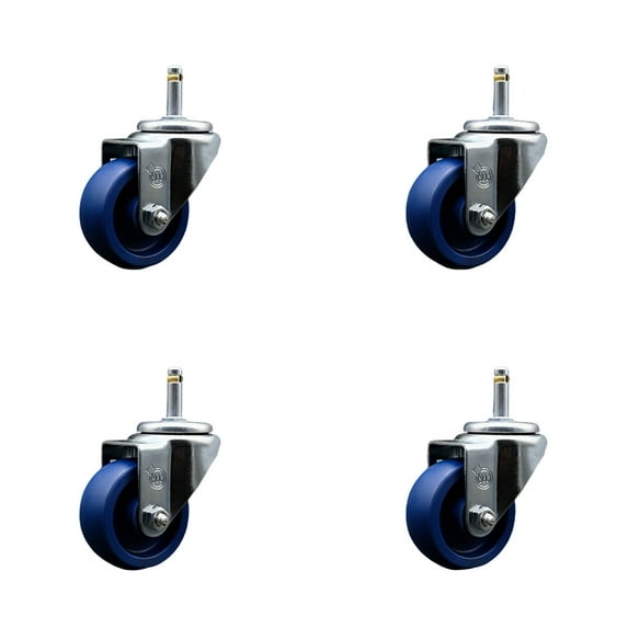 3 Inch Solid Polyurethane Wheel Swivel 7/16 Inch Grip Ring Stem Caster Set SCC