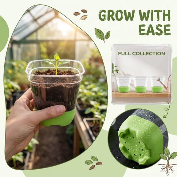 3 Inch Square Clear Plastic Seedling Cup, Transparent Plant Pot for Seed Germination, Perfect for Indoor Herb Garden, Spring Planting and Easter Decorations, 6 Pack