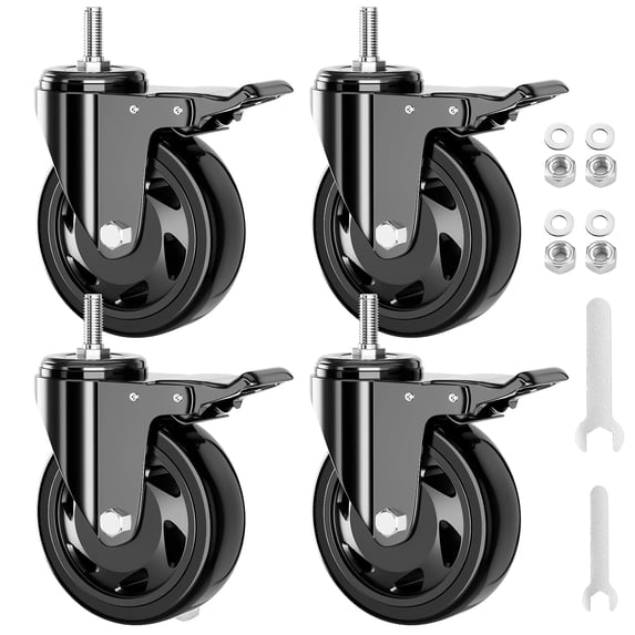 3 Inch Stem Caster Wheels 1600Lbs, Threaded Stem Casters Set of 4 Heavy ...