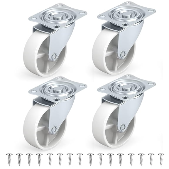 3 Inch Swivel Caster Wheels Set of 4 Polyurethane Plate Casters for Furniture Cart Cabinet Workbench Shelf Rolling Base Smooth Silent Mobility