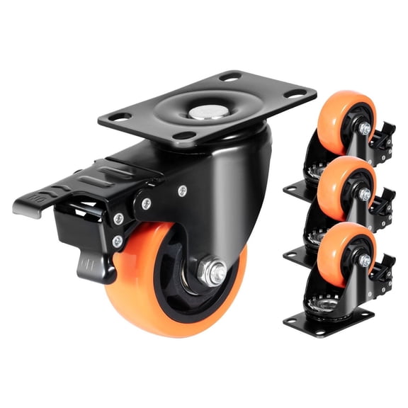 3 Inch Swivel Casters - Set of 4 - 250 lbs Capacity - Locking Wheels - No Noise PVC - Plate Mount for Furniture, Cart, Workbench