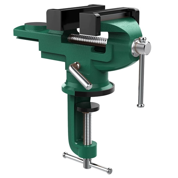 3 Inch Table Vise, with 360° Swivel Base Universal Portable Bench Clamp, for Woodworking Metalworking Cutting Conduit Drilling Sawing