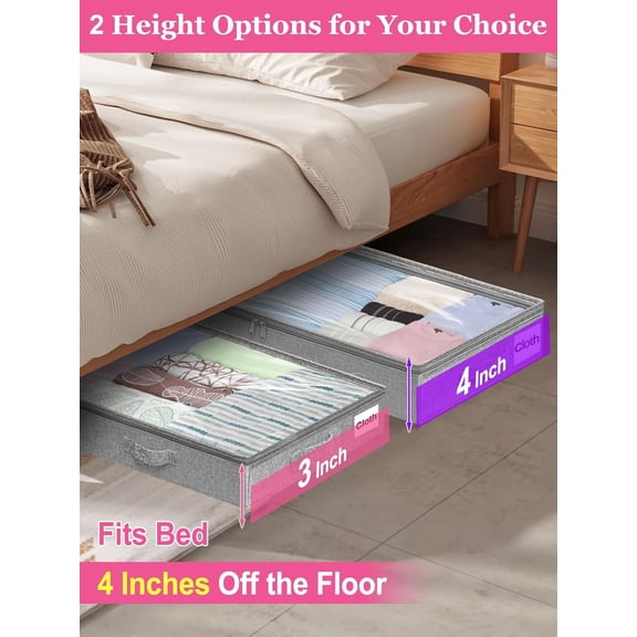 3 Inch Tall Under Bed Storage Containers, Low Profile Under Bed Storage Bins, No Rigid Structure, Foldable Clothes Storage Organizer with Lid and Zipper, Shallow Storage for Low Beds, Sofas and Cribs