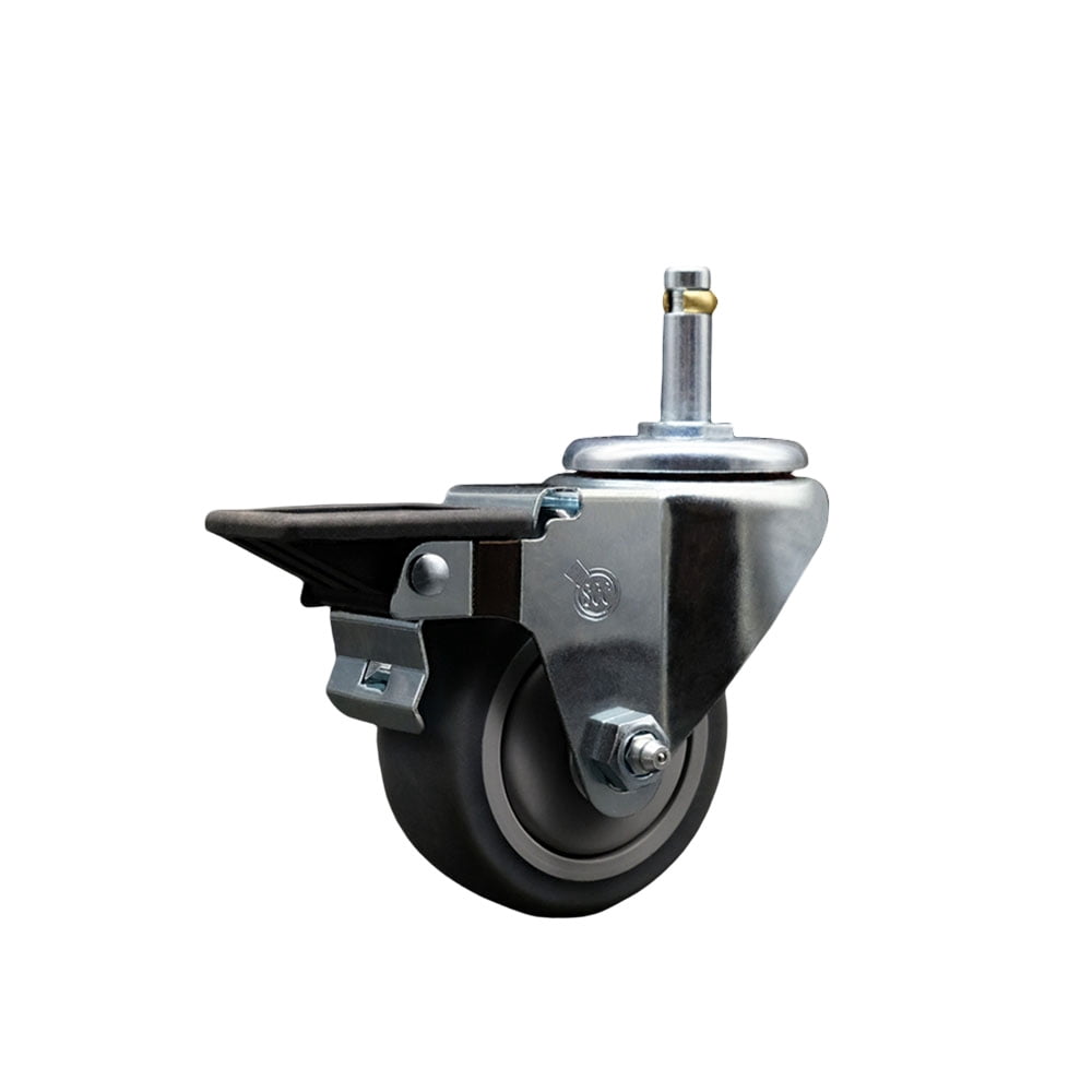 3 Inch Thermo Rubber Wheel Swivel 7/16 Inch Grip Ring Stem Caster with Brake