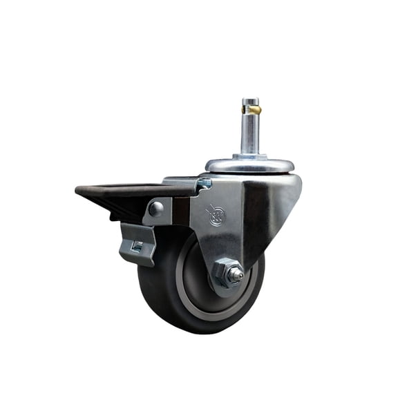 3 Inch Thermo Rubber Wheel Swivel 7/16 Inch Grip Ring Stem Caster with Brake
