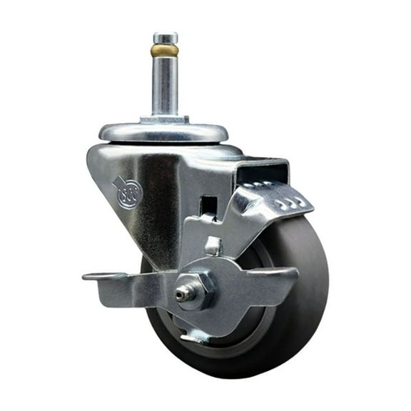 3 Inch Thermo Rubber Wheel Swivel 7/16 Inch Grip Ring Stem Caster with Brake