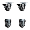 thumbnail image 1 of 3 Inch Thermo Rubber Wheel Swivel Top Plate Caster Set w/ 2 Posi Brakes 2 Rigid, 1 of 2