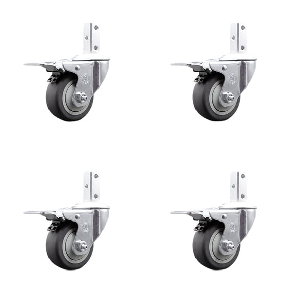 3 Inch Thermoplastic Rubber 7/8 Inch Square Stem Caster Set Total Lock Brake SCC