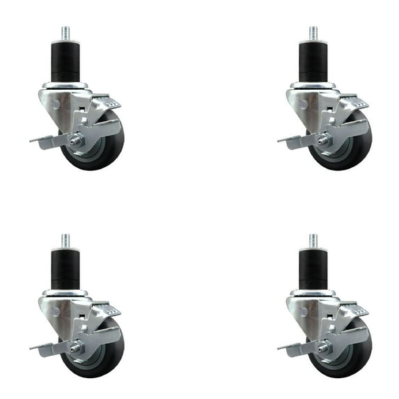 3 Inch Thermo Rubber Swivel 1-3/4 Inch Expanding Stem Caster Set with Brake