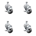 thumbnail image 1 of 3 Inch Thermoplastic Rubber Swivel 3/8 Inch Threaded Stem Caster Set with Brake, 1 of 2