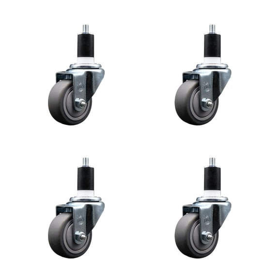 3 Inch Thermoplastic Rubber Wheel Swivel 1-1/2 Inch Expanding Stem Caster Set