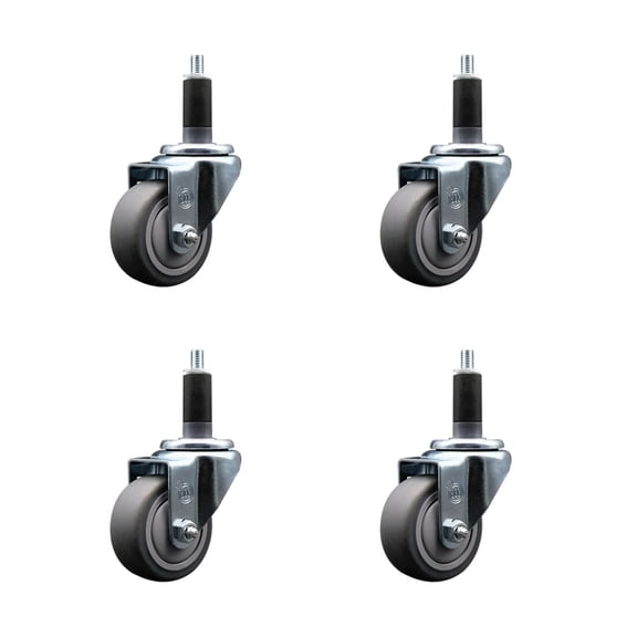 3 Inch Thermoplastic Rubber Wheel Swivel 1-1/8 Inch Expanding Stem Caster Set
