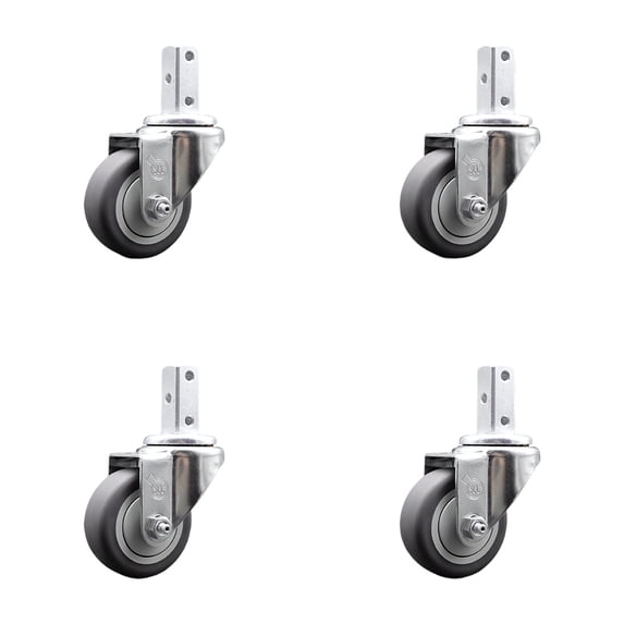3 Inch Thermoplastic Rubber Wheel Swivel 3/4 Inch Square Stem Caster Set SCC