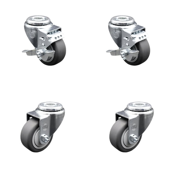 3 Inch Thermoplastic Rubber Wheel Swivel Bolt Hole Caster Set with 2 Brake SCC
