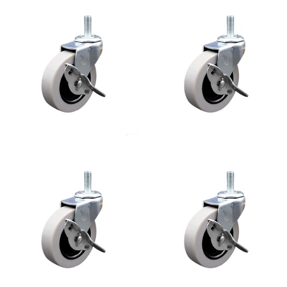 3 Inch Thermoplastic Wheel 10mm Threaded Stem Caster Set with Brakes Set of 4