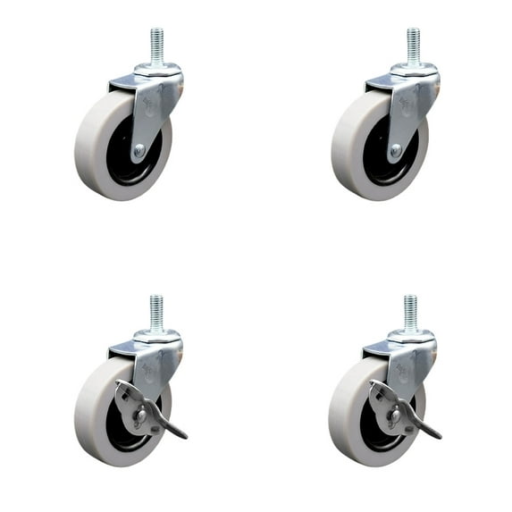 3 Inch Thermoplastic Wheel 3/8 Inch Threaded Stem Caster Set with 2 Brakes SCC