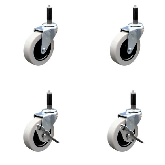 3 Inch Thermoplastic Wheel 7/8 Inch Expanding Stem Caster Set with 2 Brakes