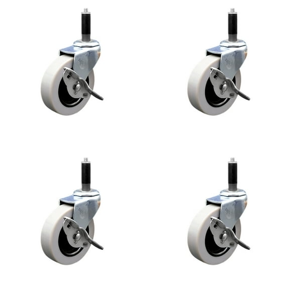 3 Inch Thermoplastic Wheel 7/8 Inch Expanding Stem Caster with Brakes Set of 4