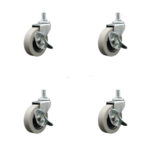3 Inch Thermoplastic Wheel 7/8 Inch Grip Ring Stem Caster with Brakes Set of 4