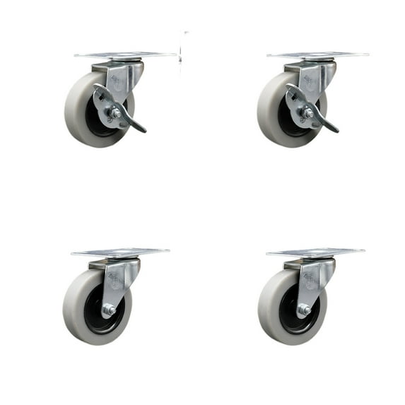 3 Inch Thermoplastic Wheel Top Plate Caster Set with 2 Brakes Service Caster