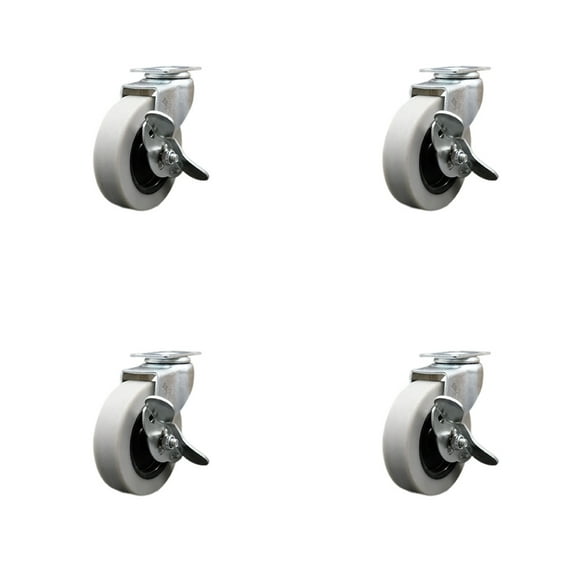 3 Inch Thermoplastic Wheel Top Plate Caster Set with Brakes Set of 4 SCC