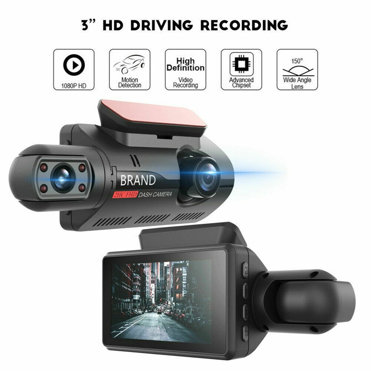 3 Inch Universal Car DVR Camera Angel Front and Rear Dual Lens Hidden