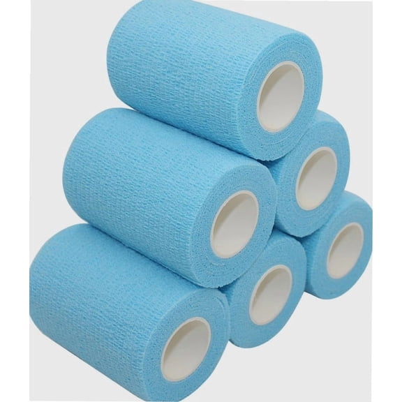 3 Inch Vet Wrap, 6 Pack, Light Blue, Self-Adhesive Bandage Tape for Medical Use