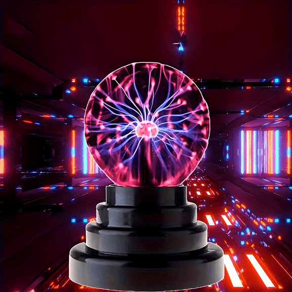 3Inch VoiceControlled Plasma Globe Lamp, USBpowered magic lightning sphere. Premium glossy base, mood lighting for home decor, holiday displays and sciencethemed gifts