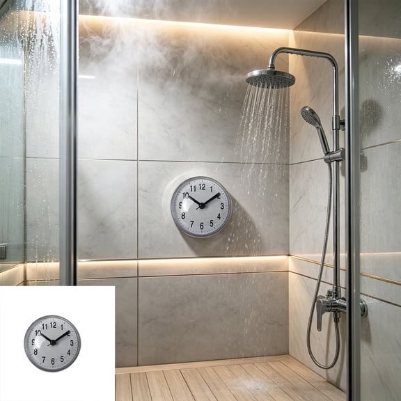 3 Inch Waterproof Bathroom Clock, Suction Cup Wall Clock, Non-Ticking Fog Resistant Clock for Shower, Mirror, Kitchen, White