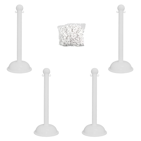 3 Inch White Heavy Duty Stanchion & Chain Kit (6 Pk)